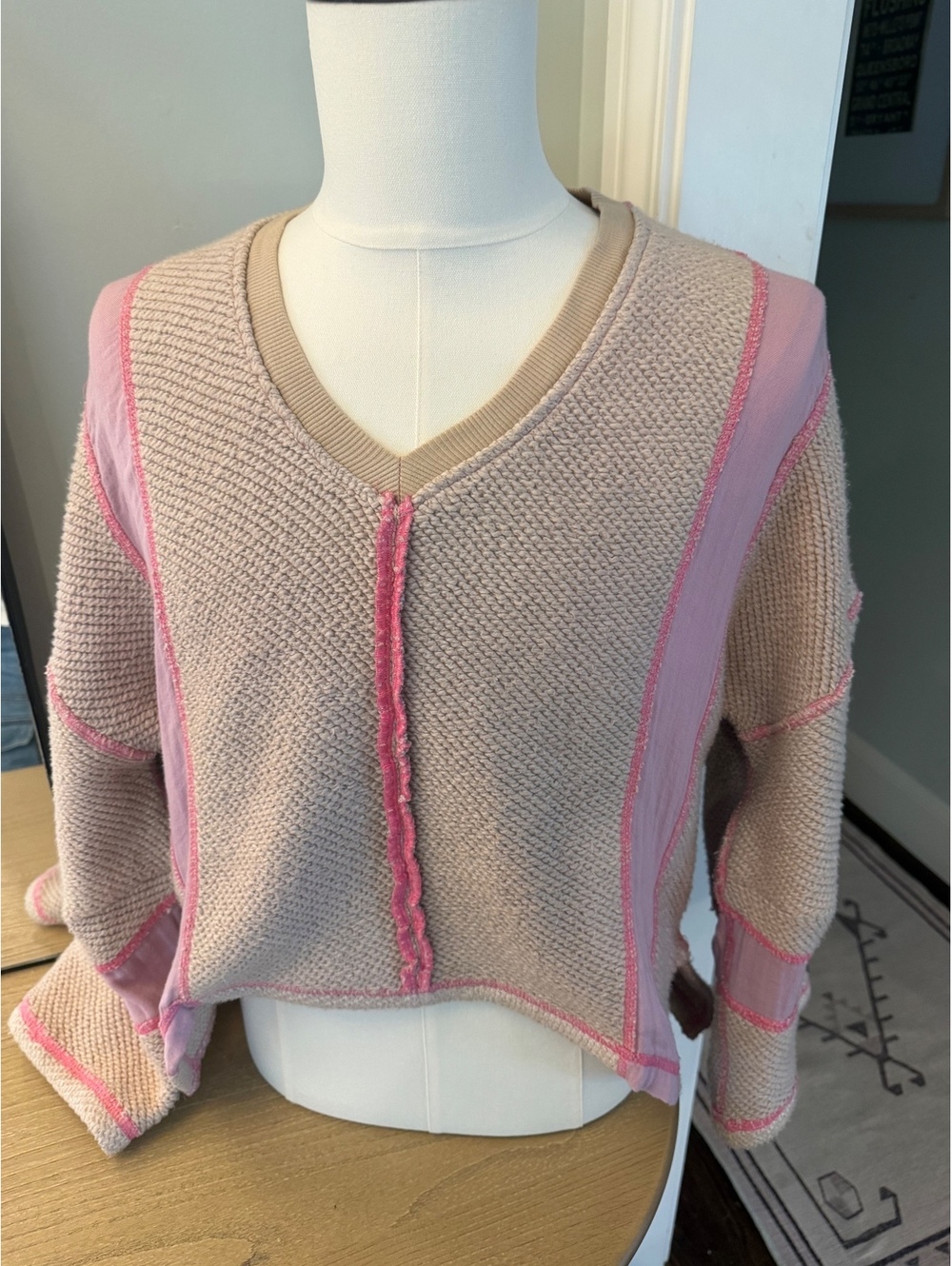 Urban outfitters tan unique hippie Pink Knit pullover Sweater XS
